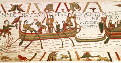 Harold crosses the Channel to the territory of Count Guy of Ponthieu, Bayeux Tapestry by Unbekannt Unbekannt